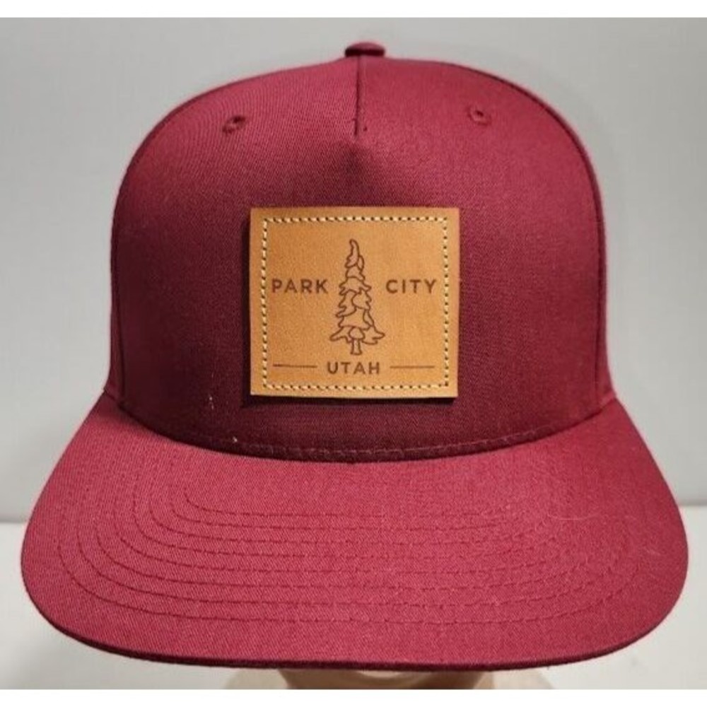 Park City Utah Snapback Baseball cap hat. Leather logo in center of cap